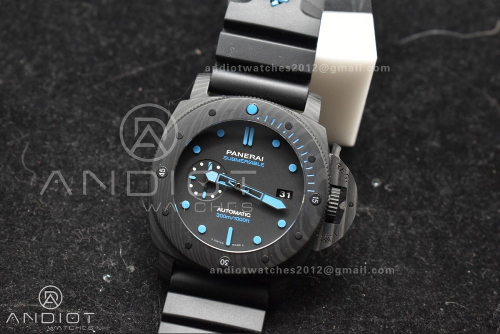 PAM1616 Carbotech 47mm VSF Best Edition Black Dial Blue Markers on Rubber Strap P.9010 Clone FastDry 345