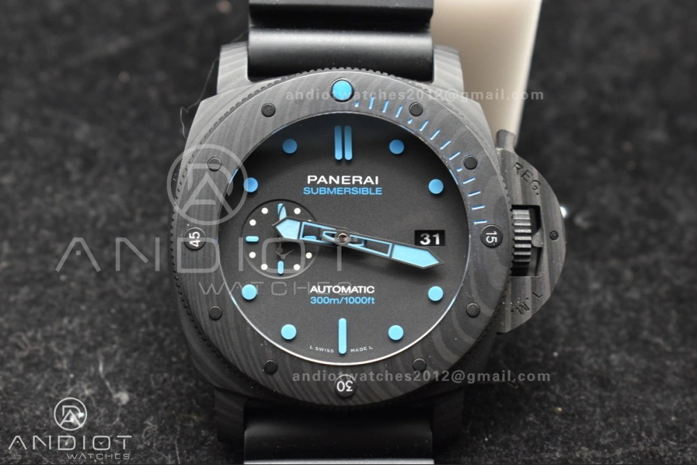 PAM1616 Carbotech 47mm VSF Best Edition Black Dial Blue Markers on Rubber Strap P.9010 Clone FastDry 345