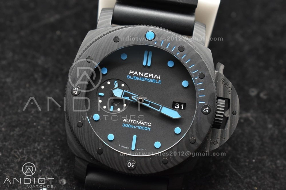 PAM1616 Carbotech 47mm VSF Best Edition Black Dial Blue Markers on Rubber Strap P.9010 Clone FastDry 345