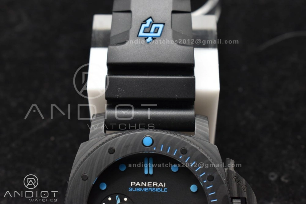 PAM1616 Carbotech 47mm VSF Best Edition Black Dial Blue Markers on Rubber Strap P.9010 Clone FastDry 345