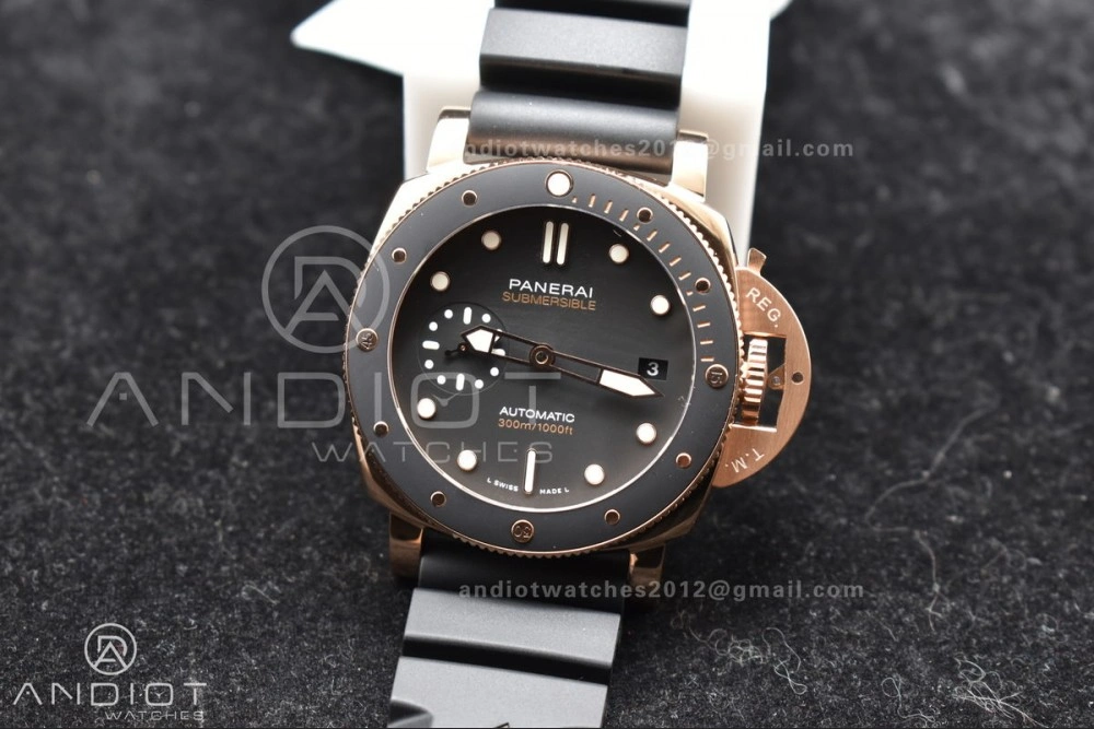 Original PAM2164 Submersible 42mm VSF Best Edition Black Dial on Black Rubber Strap P 325