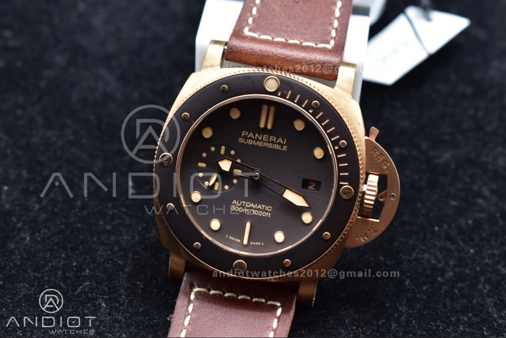 PAM968 V Bronzo VSF 1:1 Best Edition Brown Ceramic Bezel and Dial on Brown Calfskin Strap P.9010 Clone Functional 995