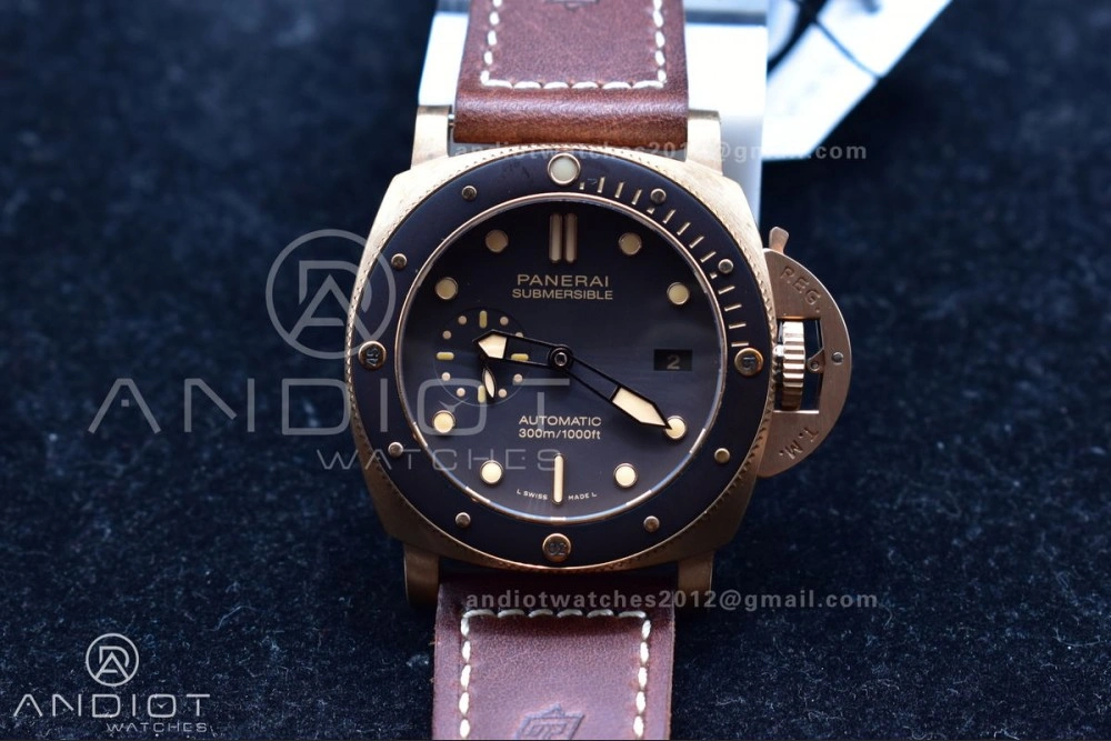 PAM968 V Bronzo VSF 1:1 Best Edition Brown Ceramic Bezel and Dial on Brown Calfskin Strap P.9010 Clone Functional 995