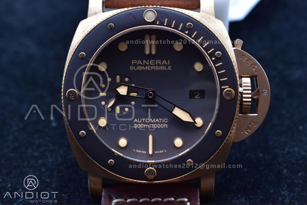PAM968 V Bronzo VSF 1:1 Best Edition Brown Ceramic Bezel and Dial on Brown Calfskin Strap P.9010 Clone Functional 995
