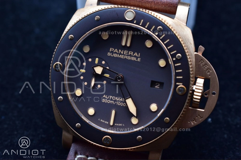 PAM968 V Bronzo VSF 1:1 Best Edition Brown Ceramic Bezel and Dial on Brown Calfskin Strap P.9010 Clone Functional 995
