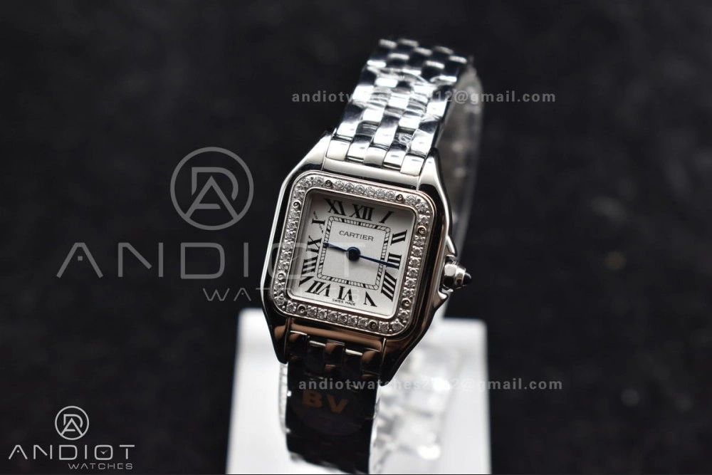 Panthère 22mm BVF 1:1 Best Edition SS White Dial Diamonds Bezel on SS Bracelet Ronda Quartz Neat 1006