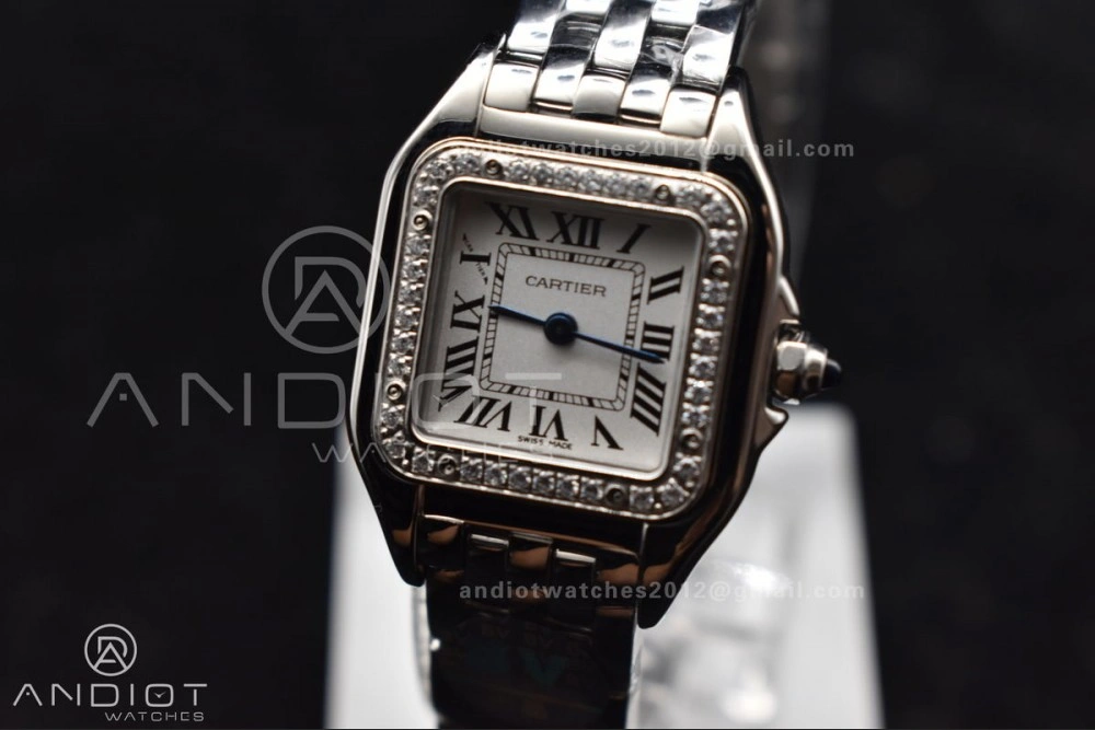 Panthère 22mm BVF 1:1 Best Edition SS White Dial Diamonds Bezel on SS Bracelet Ronda Quartz Neat 1006
