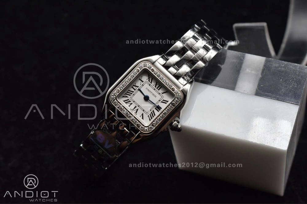 Panthère 22mm BVF 1:1 Best Edition SS White Dial Diamonds Bezel on SS Bracelet Ronda Quartz Neat 1006