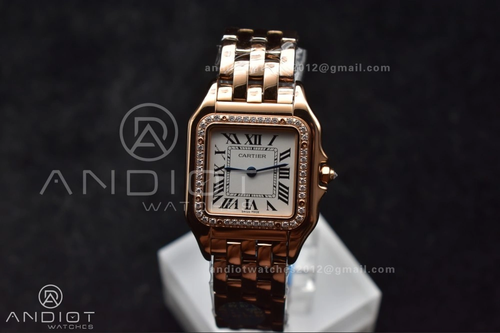 Comfortable Panthère 27mm BVF 1:1 Best Edition RG White Dial Diamonds Bezel on RG Bracelet Ronda Quartz 209