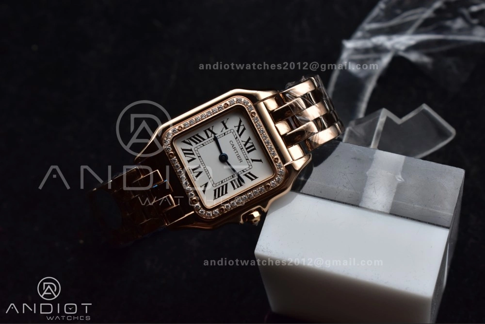 Comfortable Panthère 27mm BVF 1:1 Best Edition RG White Dial Diamonds Bezel on RG Bracelet Ronda Quartz 209