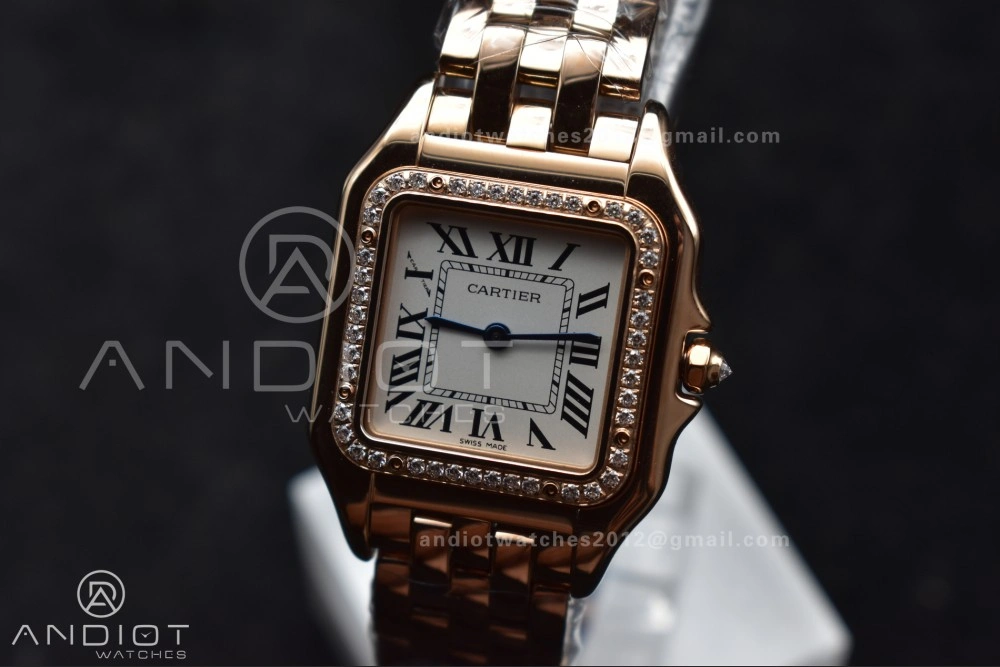 Comfortable Panthère 27mm BVF 1:1 Best Edition RG White Dial Diamonds Bezel on RG Bracelet Ronda Quartz 209