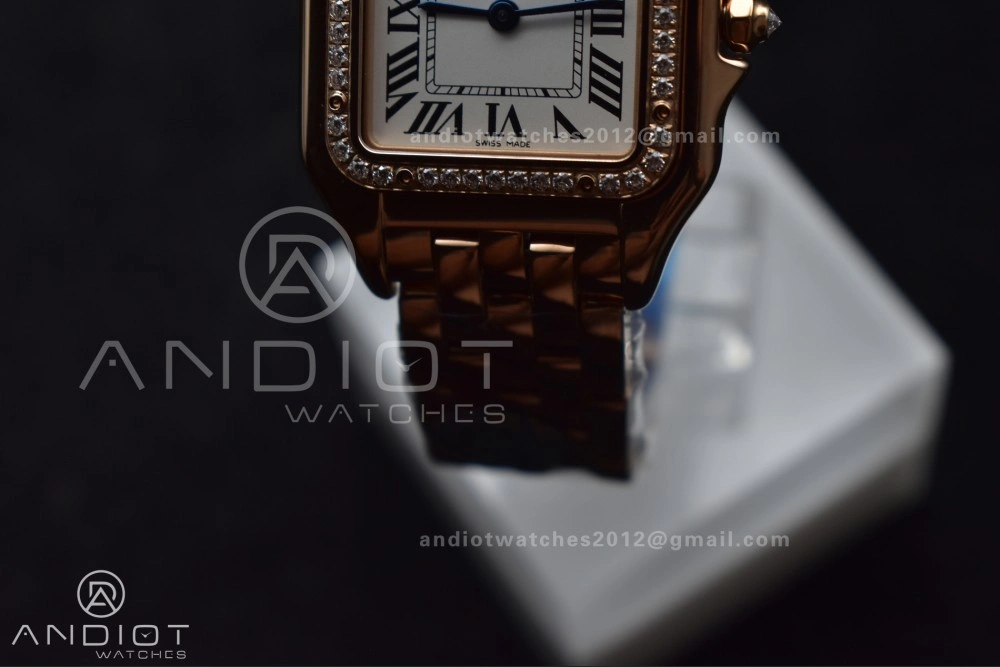 Comfortable Panthère 27mm BVF 1:1 Best Edition RG White Dial Diamonds Bezel on RG Bracelet Ronda Quartz 209
