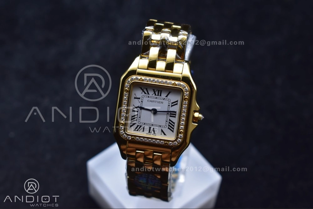 SoftTouch Panthère 27mm BVF 1:1 Best Edition YG White Dial Diamonds Bezel on YG Bracelet Ronda Quartz 237