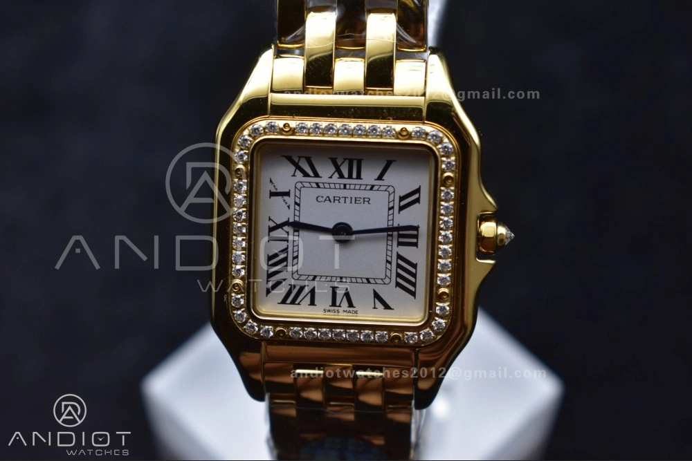 SoftTouch Panthère 27mm BVF 1:1 Best Edition YG White Dial Diamonds Bezel on YG Bracelet Ronda Quartz 237