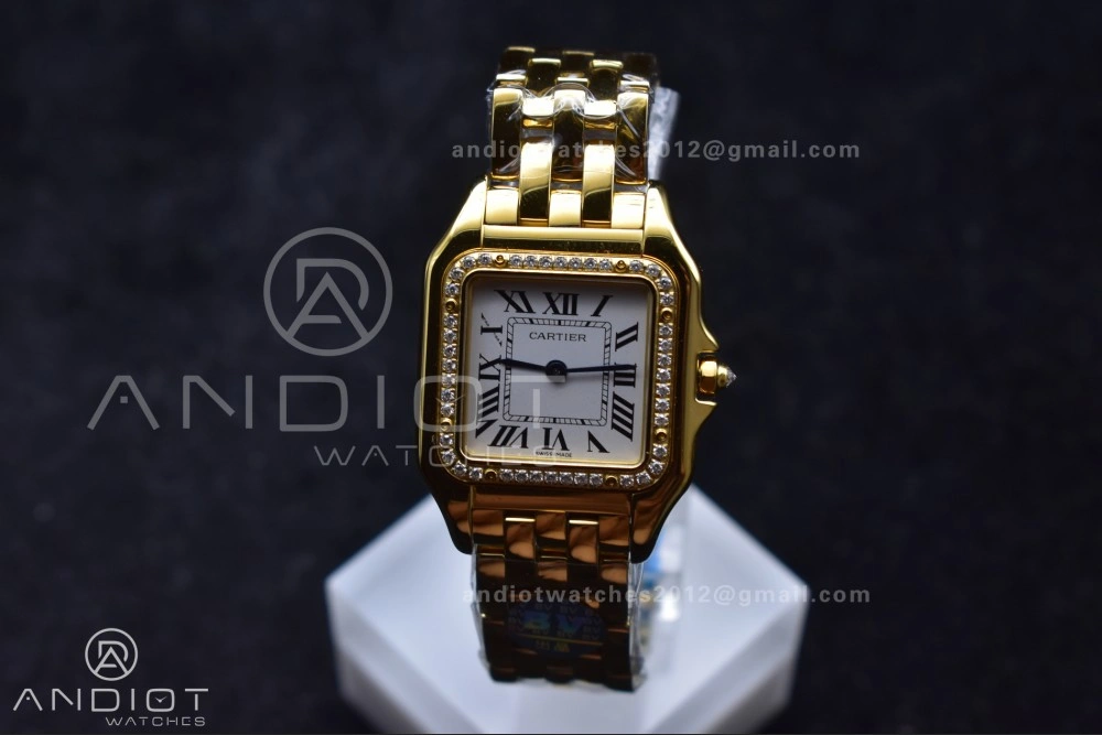 SoftTouch Panthère 27mm BVF 1:1 Best Edition YG White Dial Diamonds Bezel on YG Bracelet Ronda Quartz 237