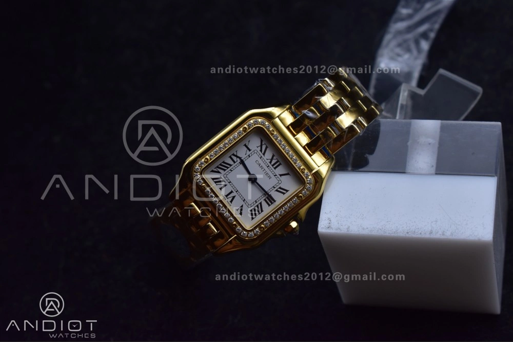 SoftTouch Panthère 27mm BVF 1:1 Best Edition YG White Dial Diamonds Bezel on YG Bracelet Ronda Quartz 237