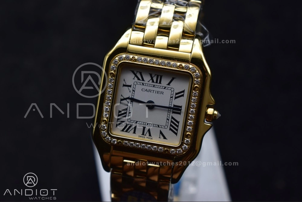 SoftTouch Panthère 27mm BVF 1:1 Best Edition YG White Dial Diamonds Bezel on YG Bracelet Ronda Quartz 237