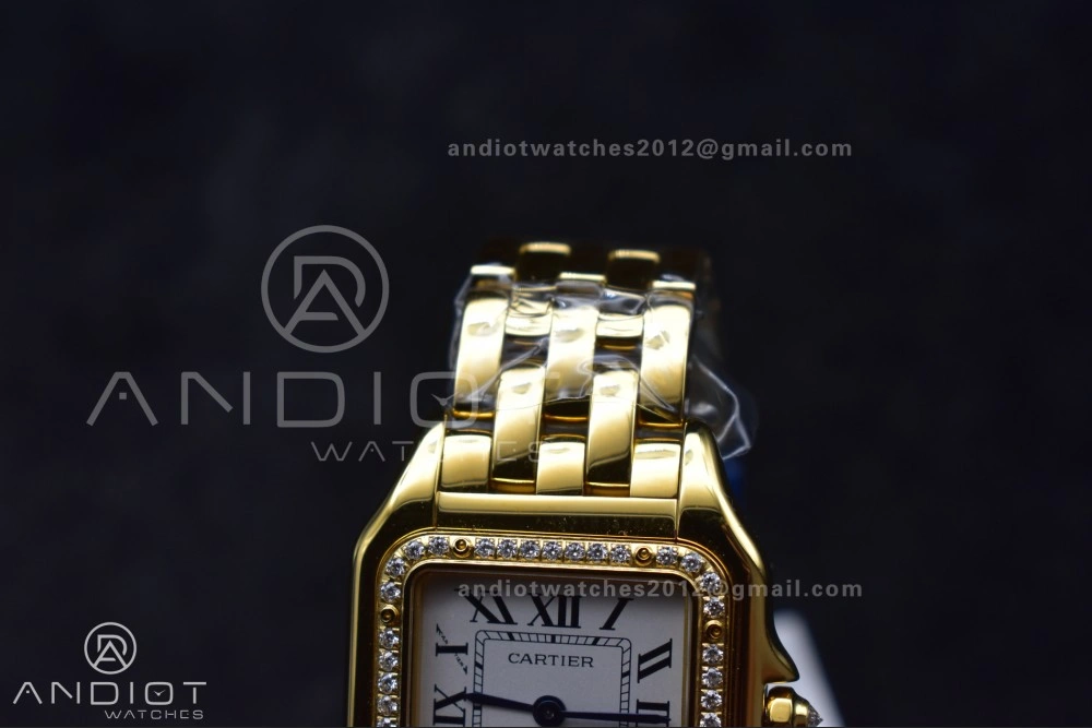 SoftTouch Panthère 27mm BVF 1:1 Best Edition YG White Dial Diamonds Bezel on YG Bracelet Ronda Quartz 237