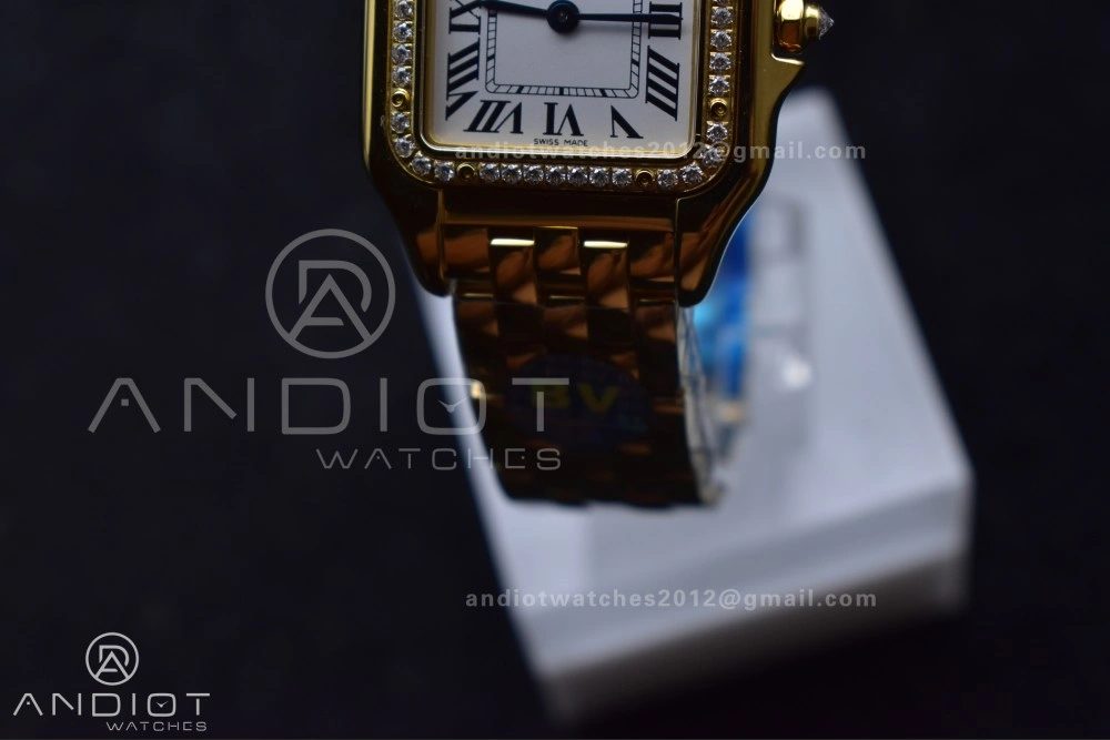 SoftTouch Panthère 27mm BVF 1:1 Best Edition YG White Dial Diamonds Bezel on YG Bracelet Ronda Quartz 237