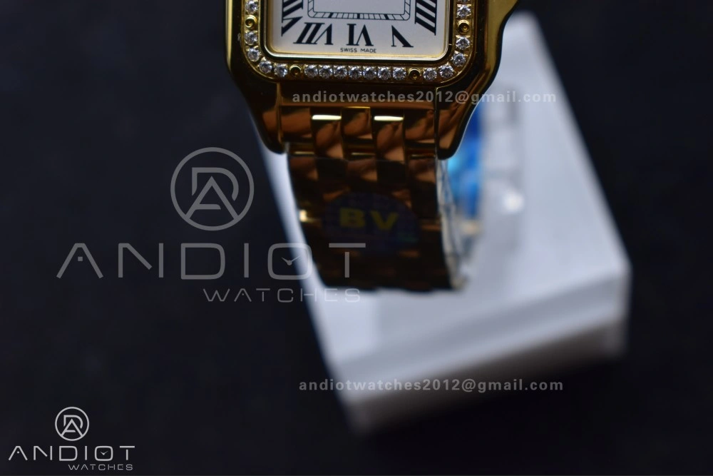 SoftTouch Panthère 27mm BVF 1:1 Best Edition YG White Dial Diamonds Bezel on YG Bracelet Ronda Quartz 237
