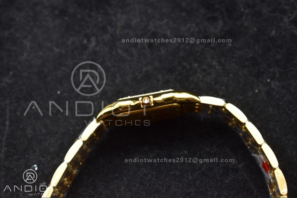 SoftTouch Panthère 27mm BVF 1:1 Best Edition YG White Dial Diamonds Bezel on YG Bracelet Ronda Quartz 237