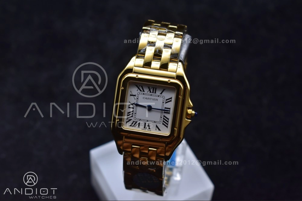 EasyMatch Panthère 27mm BVF 1:1 Best Edition YG White Dial on YG Bracelet Ronda Quartz 211