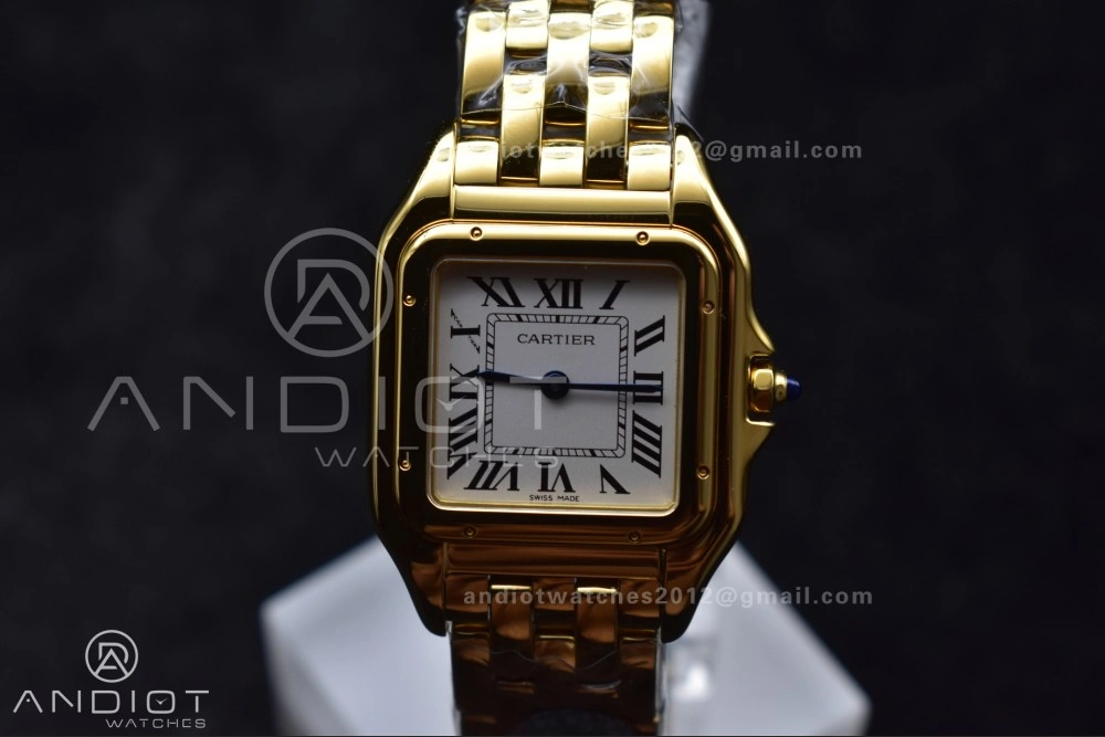 EasyMatch Panthère 27mm BVF 1:1 Best Edition YG White Dial on YG Bracelet Ronda Quartz 211