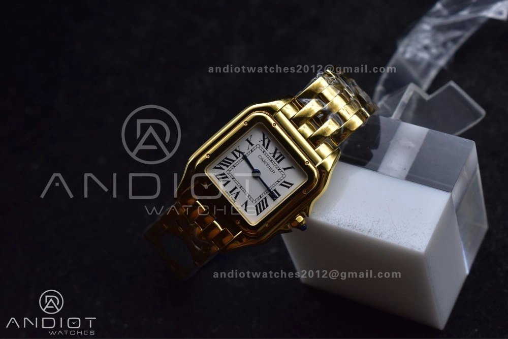EasyMatch Panthère 27mm BVF 1:1 Best Edition YG White Dial on YG Bracelet Ronda Quartz 211