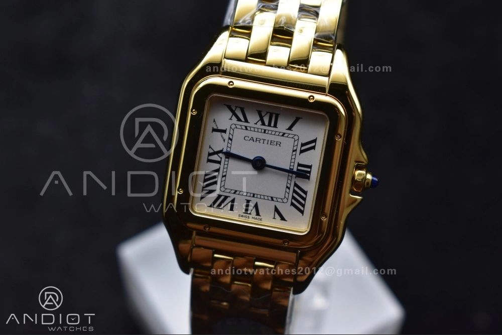 EasyMatch Panthère 27mm BVF 1:1 Best Edition YG White Dial on YG Bracelet Ronda Quartz 211