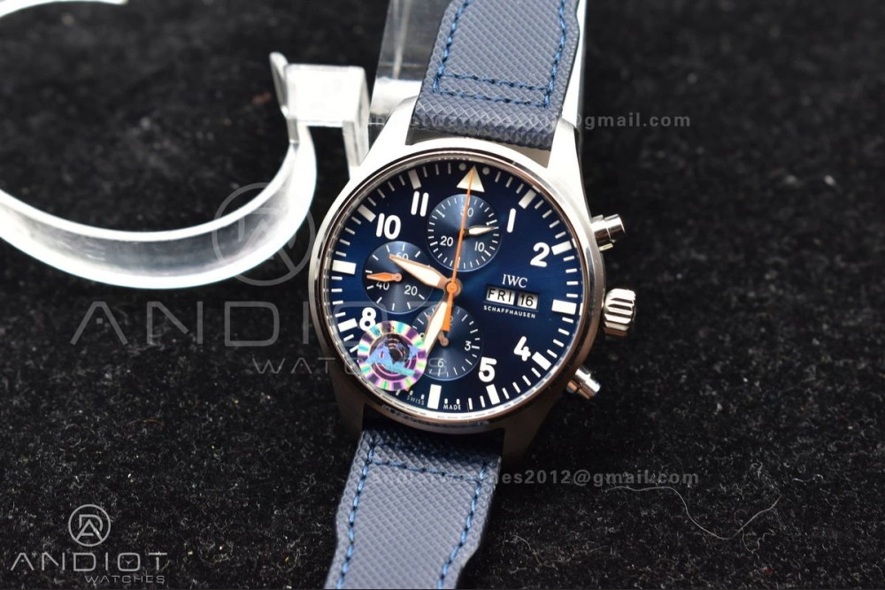 Pilot Chrono SS AZF 1:1 Best Edition Blue Dial Orange Hand on Blue Leather Strap A TravelReady 308