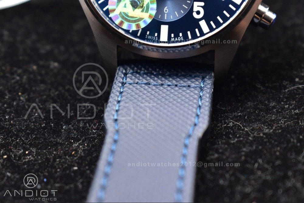 Pilot Chrono SS AZF 1:1 Best Edition Blue Dial Orange Hand on Blue Leather Strap A Stretchable 1004
