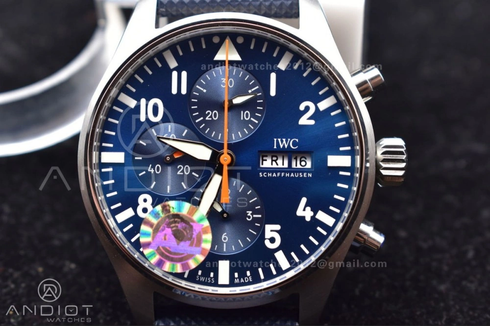 Pilot Chrono SS AZF 1:1 Best Edition Blue Dial Orange Hand on Blue Leather Strap A Stretchable 1004