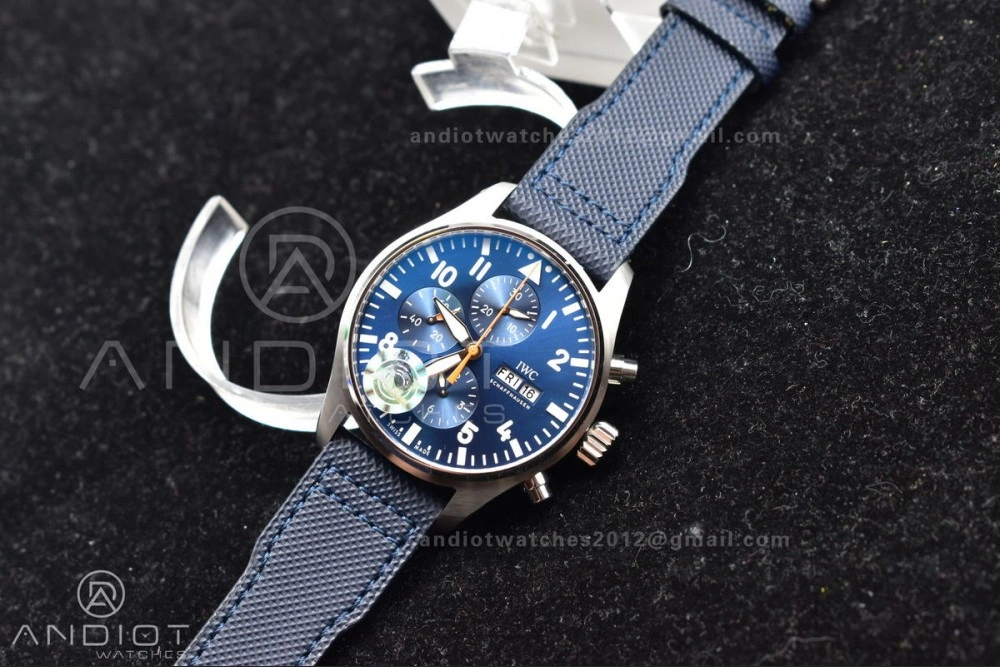 Pilot Chrono SS AZF 1:1 Best Edition Blue Dial Orange Hand on Blue Leather Strap A Stretchable 1004