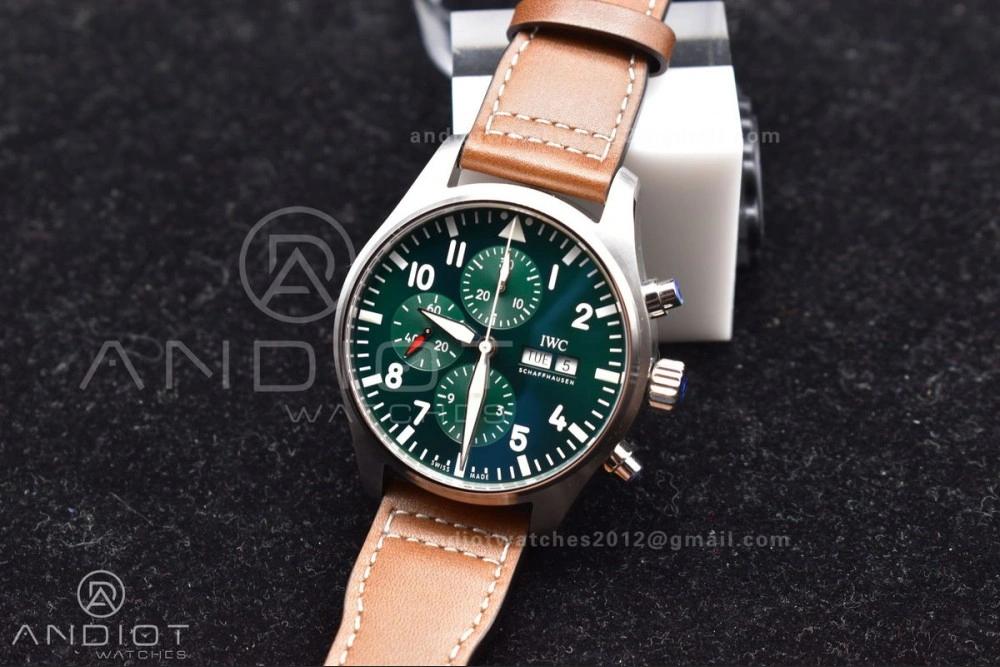 Colorful Pilot Chronograph IW377726 ZF 1:1 Best Edition Green Dial on Brown Leather Strap A7750 V 307