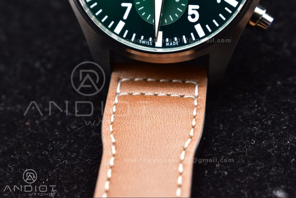 Pilot Chronograph IW377726 ZF 1:1 Best Edition Green Dial on Brown Leather Strap A7750 V Sustainable 1001