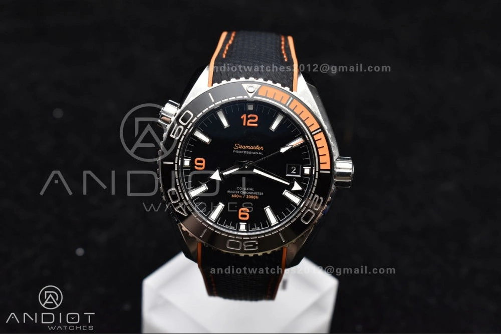 Planet Ocean 43.5mm SS VSF 1:1 Best Edition Black Orange Bezel Black Dial on Nylon Strap A8900 Super Clone V WaterResistant 37