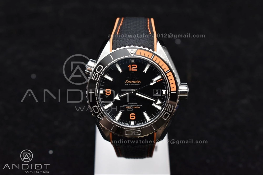 Planet Ocean 43.5mm SS VSF 1:1 Best Edition Black Orange Bezel Black Dial on Nylon Strap A8900 Super Clone V WaterResistant 37