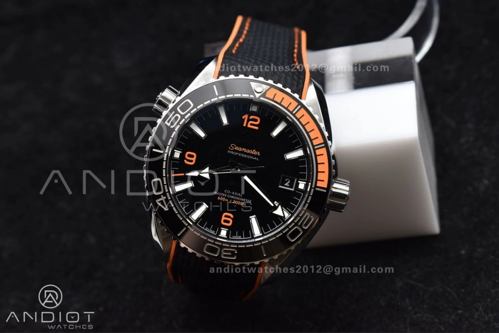 Planet Ocean 43.5mm SS VSF 1:1 Best Edition Black Orange Bezel Black Dial on Nylon Strap A8900 Super Clone V WaterResistant 37