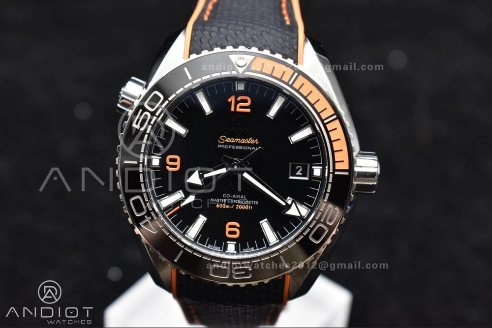 Planet Ocean 43.5mm SS VSF 1:1 Best Edition Black Orange Bezel Black Dial on Nylon Strap A8900 Super Clone V WaterResistant 37