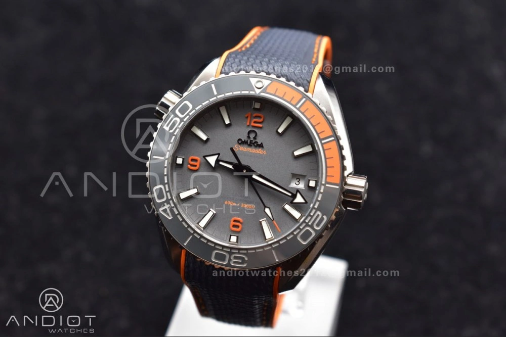 Planet Ocean 43.5mm SS VSF 1:1 Best Edition Black Orange Bezel Gray Dial on Nylon Strap A8900 Super Clone V StreetReady 41