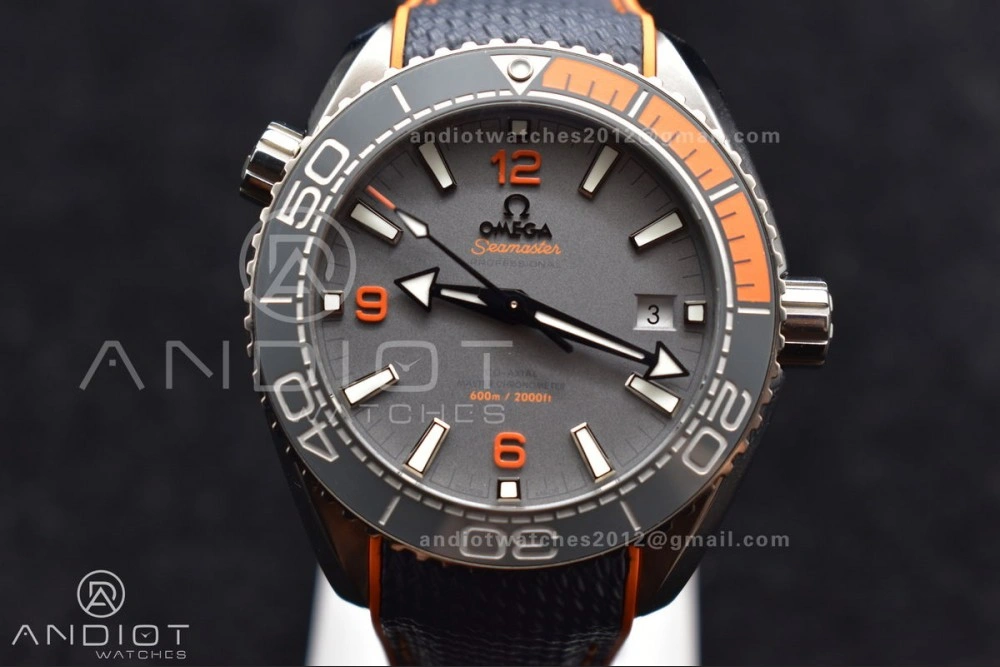 Planet Ocean 43.5mm SS VSF 1:1 Best Edition Black Orange Bezel Gray Dial on Nylon Strap A8900 Super Clone V ModernLook 1010