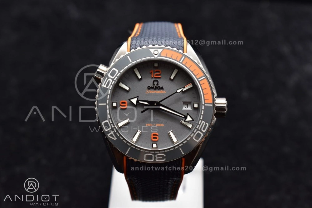Planet Ocean 43.5mm SS VSF 1:1 Best Edition Black Orange Bezel Gray Dial on Nylon Strap A8900 Super Clone V ModernLook 1010