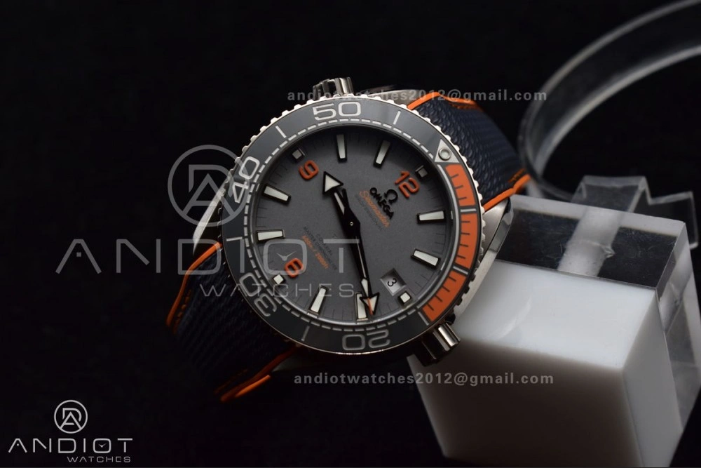 Planet Ocean 43.5mm SS VSF 1:1 Best Edition Black Orange Bezel Gray Dial on Nylon Strap A8900 Super Clone V ModernLook 1010