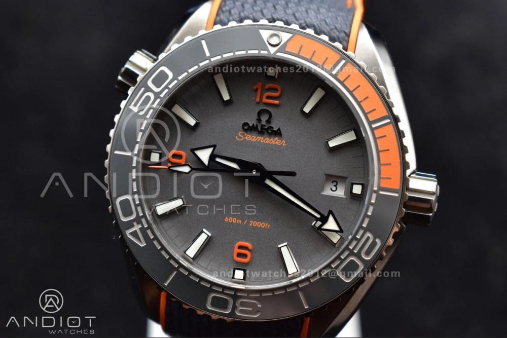 Planet Ocean 43.5mm SS VSF 1:1 Best Edition Black Orange Bezel Gray Dial on Nylon Strap A8900 Super Clone V ModernLook 1010