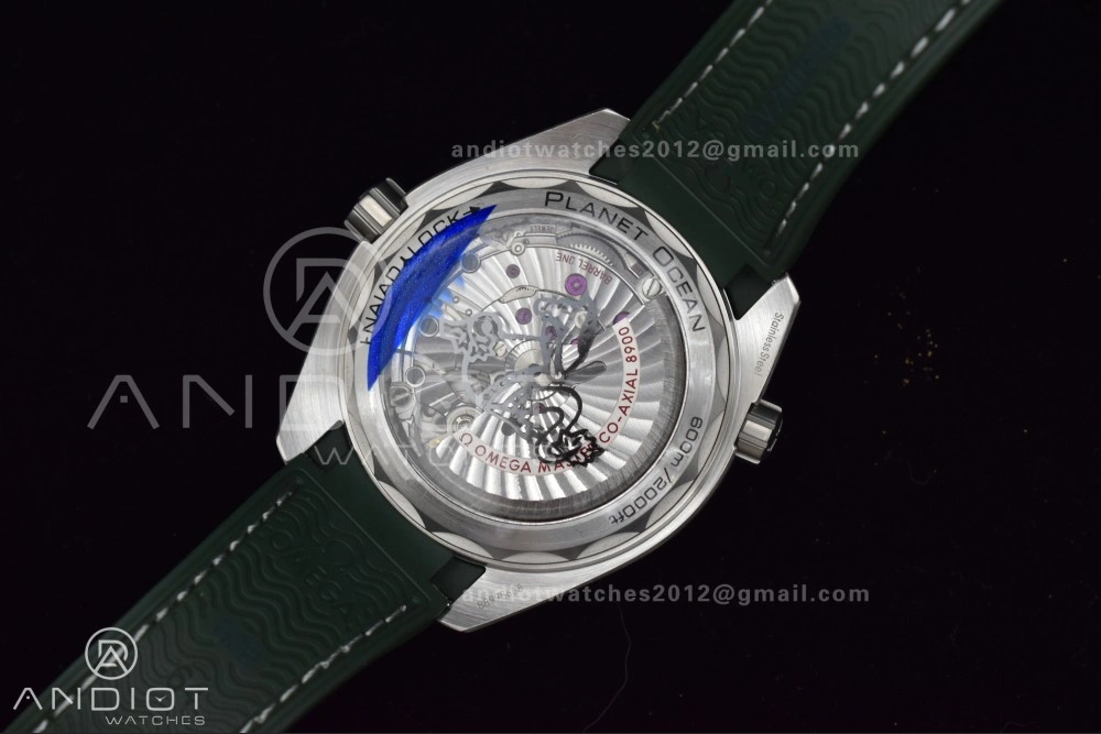 Planet Ocean 43.5mm SS VSF 1:1 Best Edition Green Bezel White Dial on Green Rubber Strap A8900 Super Clone WeatherProof 39