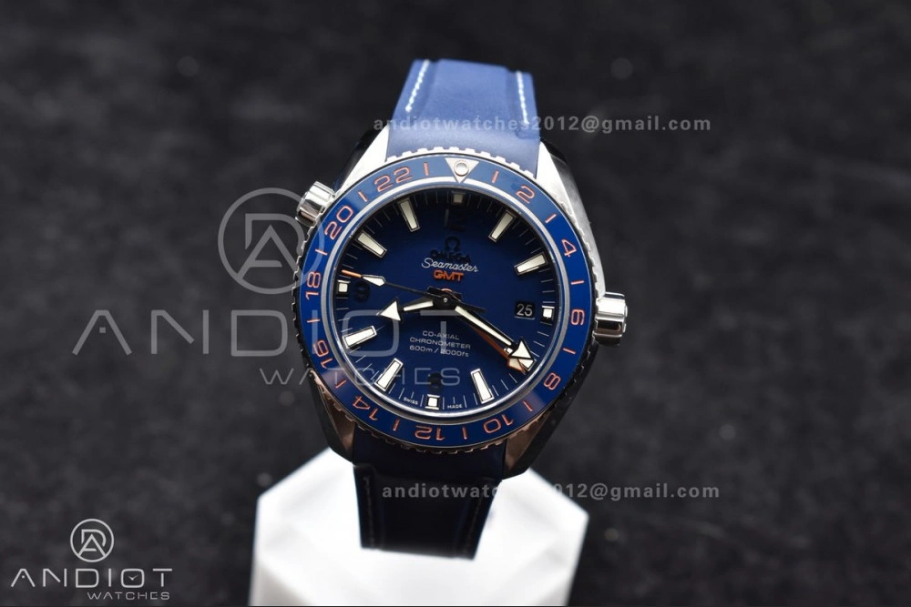 Bright Planet Ocean 600M Co-Axial GMT 43.5mm VSF 1:1 Best Edition Blue Dial Blue Ceramic Bezel on Rubber Strap A8605 Super Clone 49
