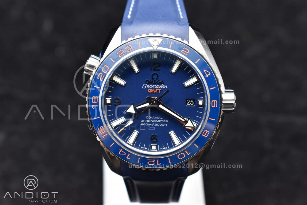 Planet Ocean 600M Co-Axial GMT 43.5mm VSF 1:1 Best Edition Blue Dial Blue Ceramic Bezel on Rubber Strap A8605 Super Clone Popular 1009
