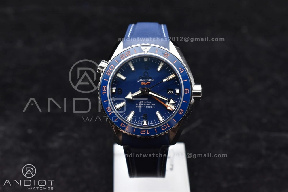 Planet Ocean 600M Co-Axial GMT 43.5mm VSF 1:1 Best Edition Blue Dial Blue Ceramic Bezel on Rubber Strap A8605 Super Clone Popular 1009