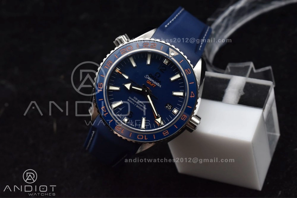 Planet Ocean 600M Co-Axial GMT 43.5mm VSF 1:1 Best Edition Blue Dial Blue Ceramic Bezel on Rubber Strap A8605 Super Clone Popular 1009