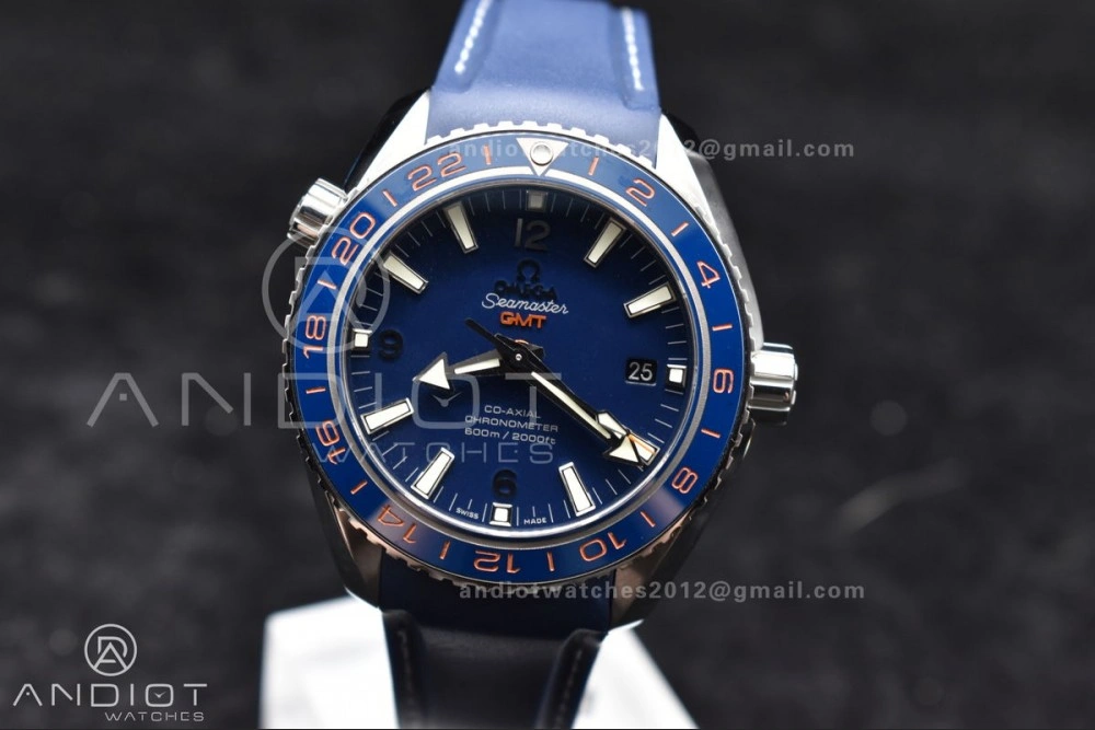Planet Ocean 600M Co-Axial GMT 43.5mm VSF 1:1 Best Edition Blue Dial Blue Ceramic Bezel on Rubber Strap A8605 Super Clone Popular 1009